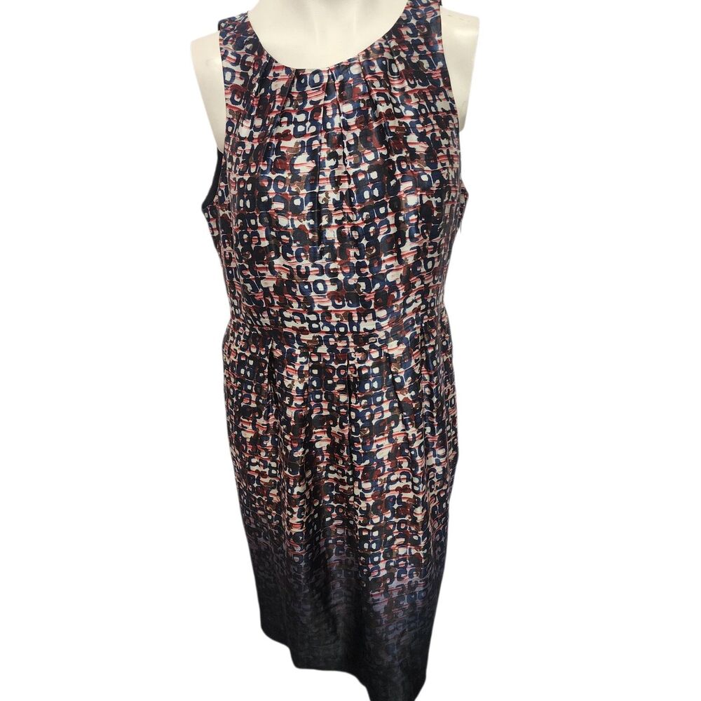 Armand Ventilo Silk Dress 44 Abstract Print Sleeveless Pleated‎ Lined